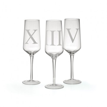 Twelve Frosted Roman Numial Party Champagne Glasses