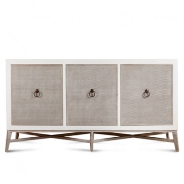 Hudson Modern Beaded Cabinet White and Silver