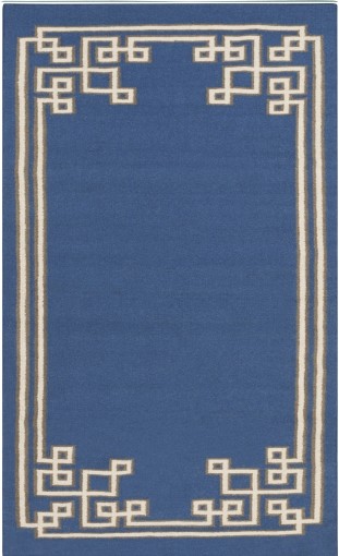 Fret Collection Wool Flat Weave Rug Blue (NEW)
