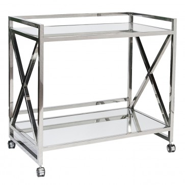 Whiskey Polished Stainless or Gold X Bar Cart