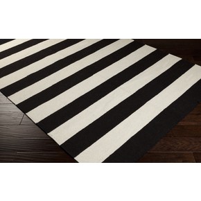 Striped Black & White Rug Flat Weave Wool