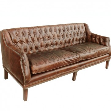 Cigar Leather Tufted Henry Settee & Sofa