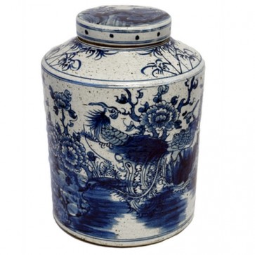 Porcelain Blue and White Bird Tea Jar