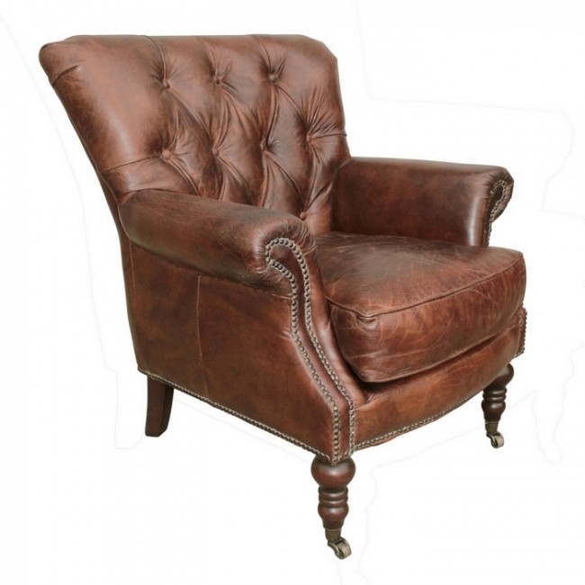 Lauren Leather Tufted Club Chair, Brown Leather Club Chairs