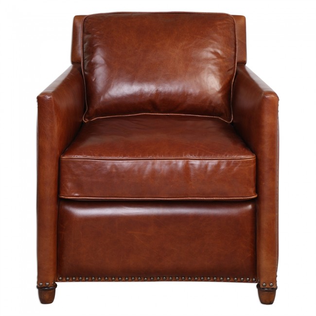 Albany Cognac Leather Club Chair, Cognac Leather Chair