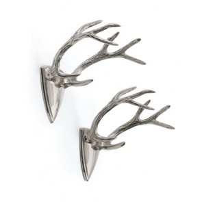 Set of Two Polished Silver Antler Wall Hangers