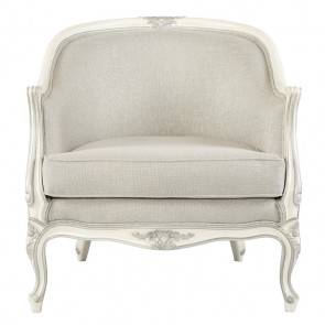 French Barrel Bergere Chair with Gray Linen