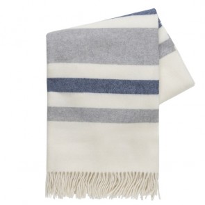 Blue Gray Stripe Cashmere Lambswool Throw Blanket