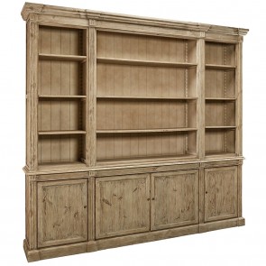 Solid Wood Triple Bookcase with Cabinets