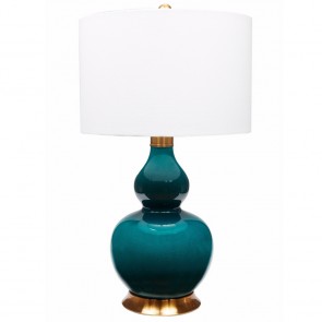 Jade Green Blue and Brass Ceramic Gourd Lamp