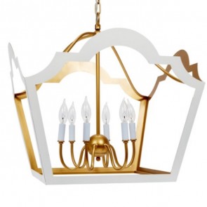 Fairfax Large Gold and White Lantern Chandelier 