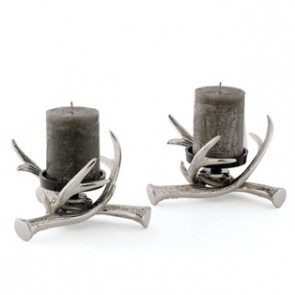 Two Silver Antler Pillar Candle Holders