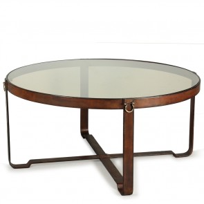 Polo Club Leather and Brass Coffee Table