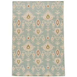 Floral Pattern Flat Wool Rug Turquoise Blue 