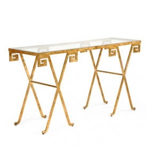 Greek Key Glass Console Table Gold