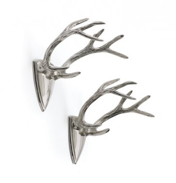 Set of Two Polished Silver Antler Wall Hangers