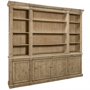 Solid Wood Triple Bookcase With Cabinets, Real Wood Bookcase With Doors