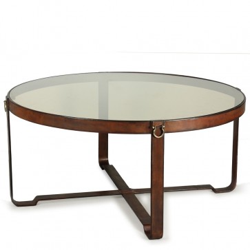 Polo Club Leather and Brass Coffee Table