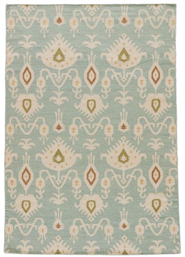 Floral Pattern Flat Wool Rug Turquoise Blue 