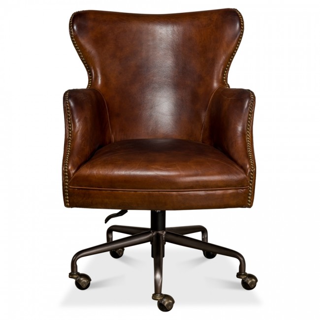 Leather Rolling Desk Chair, Leather Cigar Chair