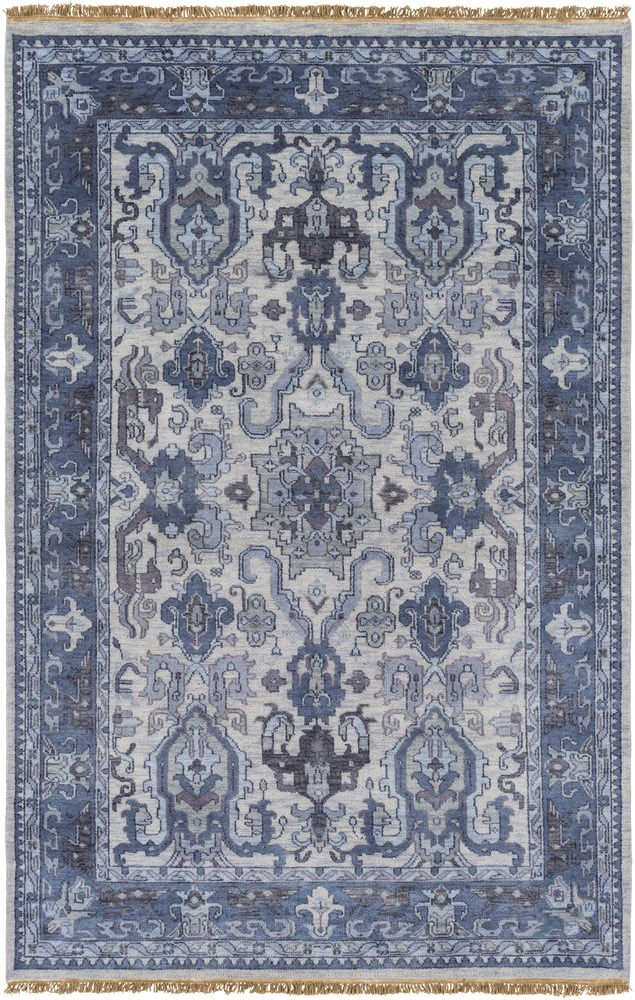 Navy Blue Hand Knotted Luxury Wool Rug, Blue Wool Rugs