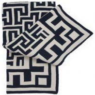 Greek Key Luxury Cotton Throw Blanket Navy