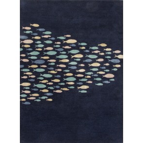 Plush Hand Tufted School of Fish Coastal Living Wool Rug Navy Blue