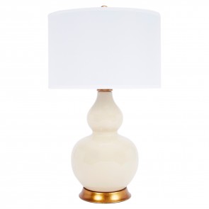 Cream and Brass Ceramic Double Gourd Lamp