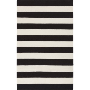 Striped Black & White Rug Flat Weave Wool