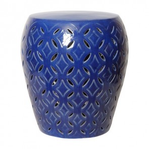 Sapphire Navy Blue Ceramic Large Lattice Round Stool