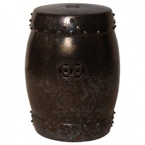 Metallic Ceramic Garden Stool Gun Metal