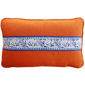 Linen and Crewel Tape Luxury Pillows Orange