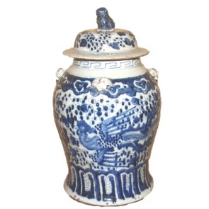 Porcelain Blue and White Bird Jar